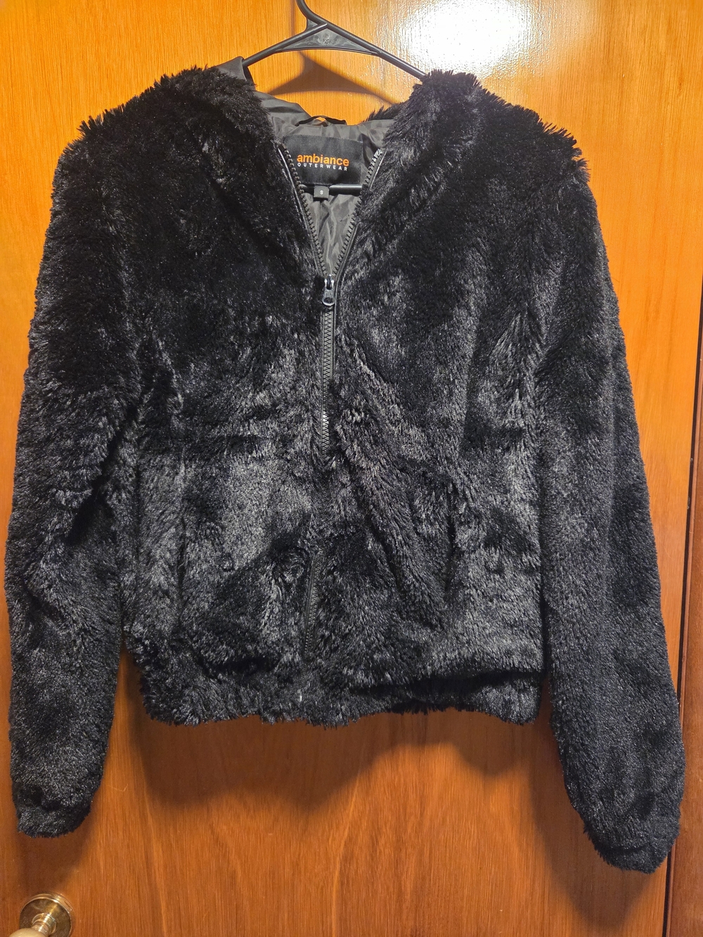 Ambiance Women's Black Plush Hooded Teddy Jacket